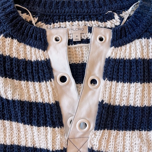 Pilcro Bell-Sleeve Henley Sweater Navy Striped M Nautical Anthropologie - Picture 3 of 6
